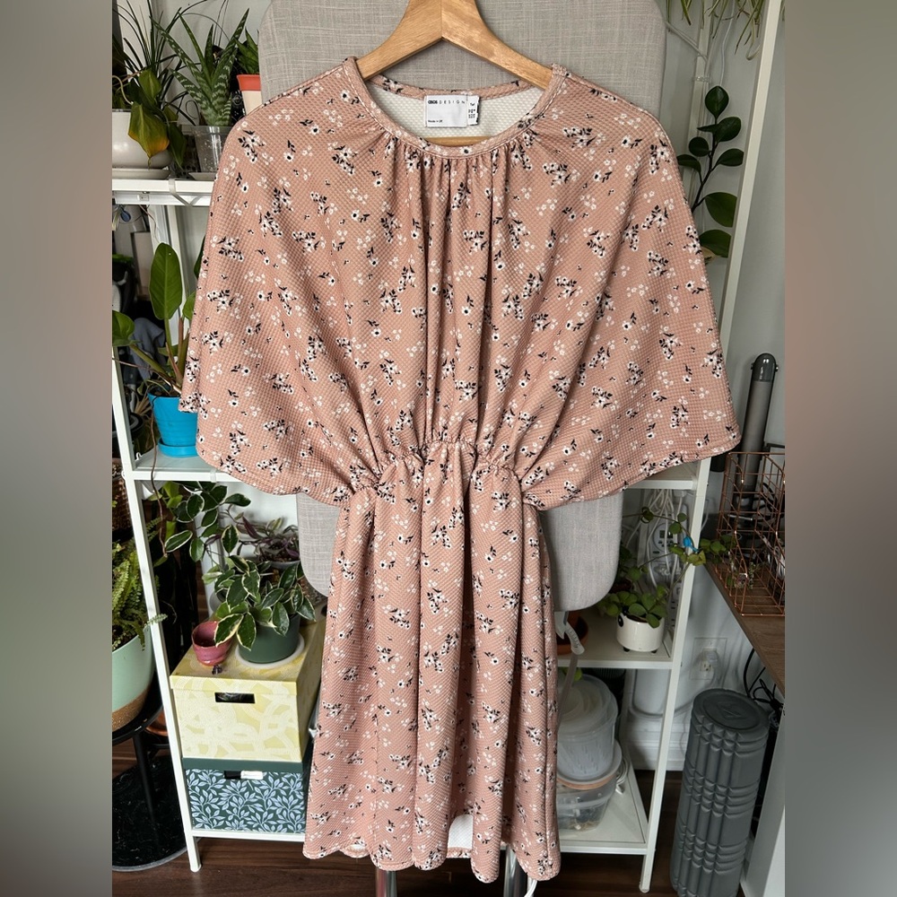 ASOS Design Textured Floral Smock Dress with Elastic Waistband